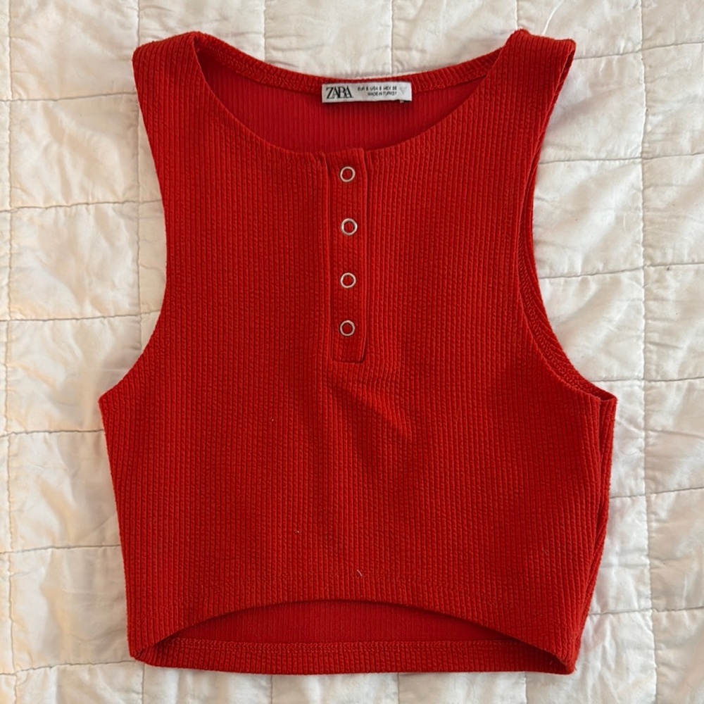 Zara Red Sleeveless Crop Top